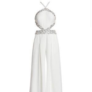 PatBO hand beaded halter neck jumpsuit.Size8 white